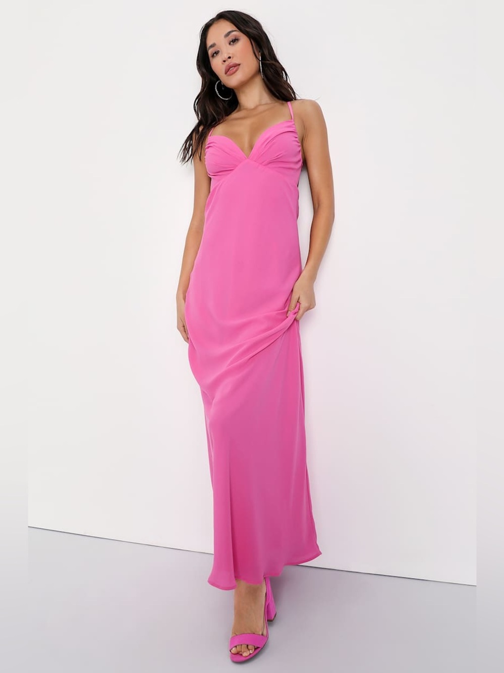 NWT Lulu's Mesmerizing Allure Pink Sleeveless Lace-Up Maxi Dress, sz M
